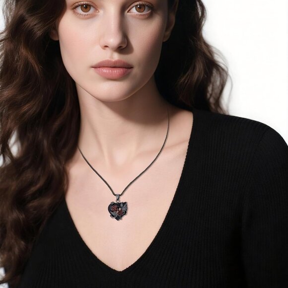 Gothic Black Rose Necklace for Women Men Sterling Silver with Crystals - Picture 3 of 7